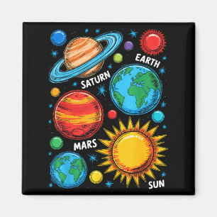 Solar System Planets Earth Mars Saturn Sun Sketch  Magnet