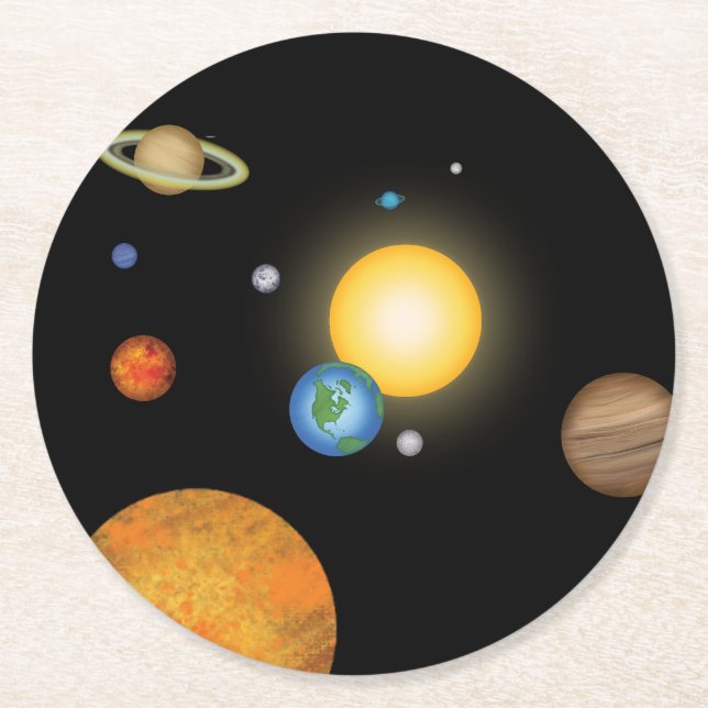 Solar System Planets in Deep Dark Space Cosmic Round Paper Coaster (Front)