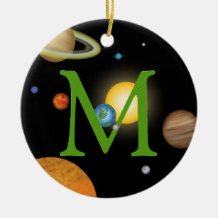 Solar System Planets in Space Monogrammed Custom Ceramic Ornament