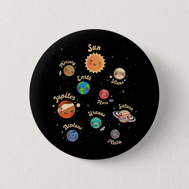 Solar System Planets Kids Knowledge Outer Space 2 Inch Round Button (Front)