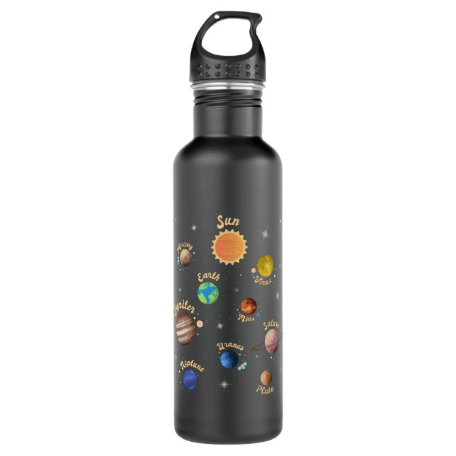 Solar System Planets Kids Knowledge Outer Space 710 Ml Water Bottle (Front)