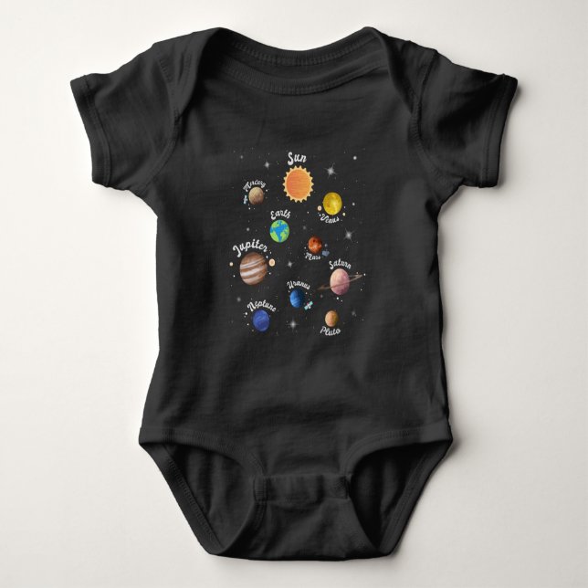 Solar System Planets Kids Knowledge Outer Space Ca Baby Bodysuit (Front)