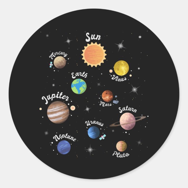 Solar System Planets Kids Knowledge Outer Space Classic Round Sticker (Front)