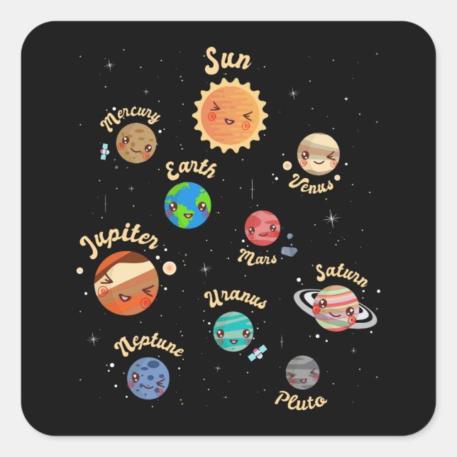 Solar System Planets Kids Knowledge Outer Space Square Sticker (Front)