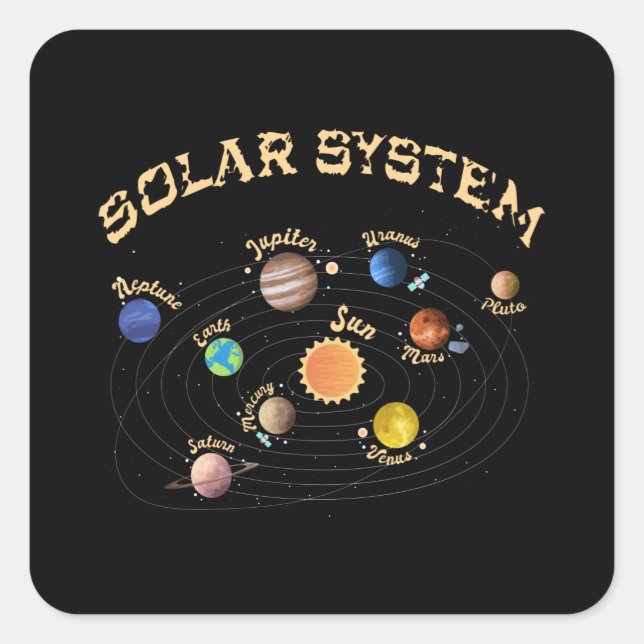 Solar System Planets Kids Knowledge Outer Space Square Sticker (Front)