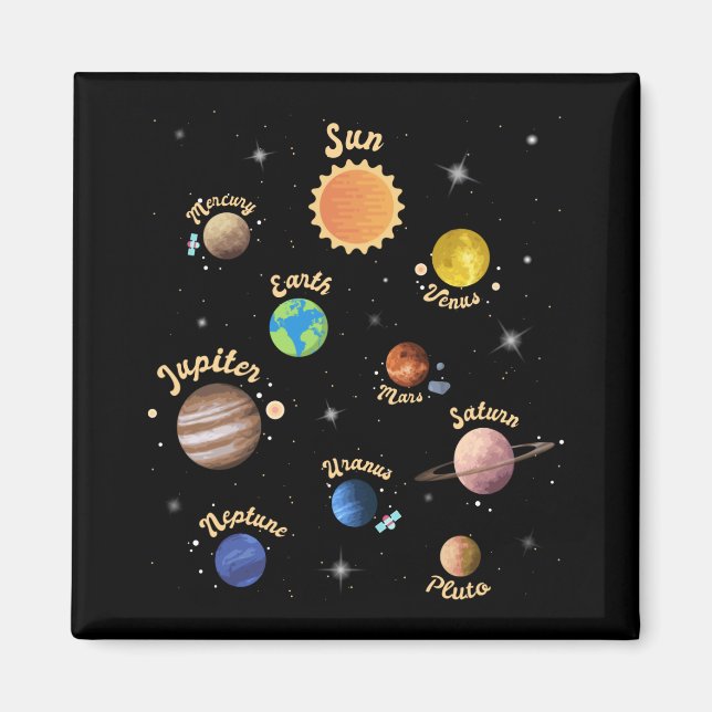 Solar System Planets Kids Knowledge Outer Space T- Magnet (Front)