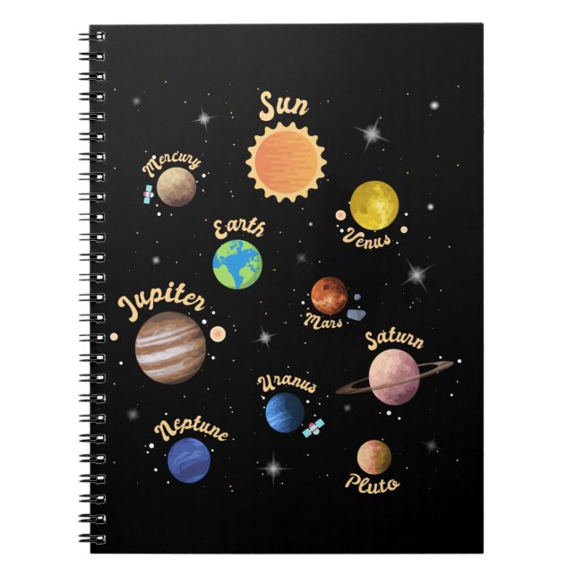Solar System Planets Kids Knowledge Outer Space T- Notebook (Front)