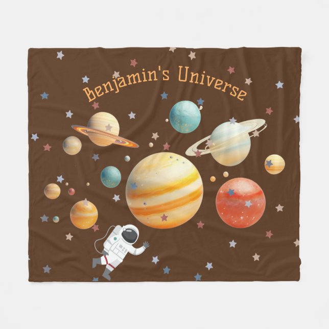 Solar System Planets Monogram Colourful Kids Cool Fleece Blanket (Front (Horizontal))