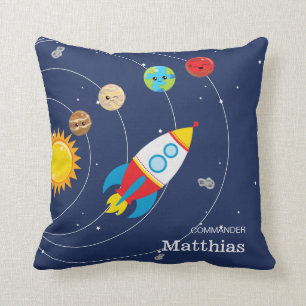 Solar System Planets Rocketship Space Astronaut Throw Pillow