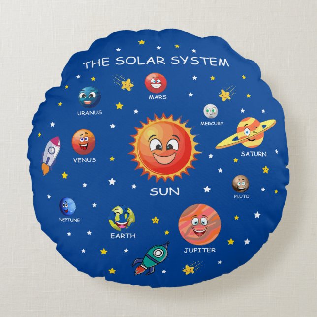 Solar System Planets Round Pillow (Front)