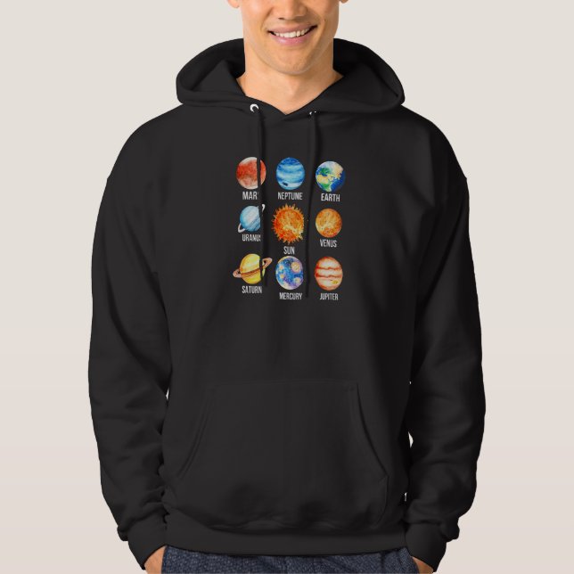 Solar System Planets Science Earth Mercury Venus E Hoodie (Front)