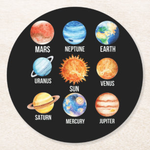 Solar System Planets Science Earth Round Paper Coaster