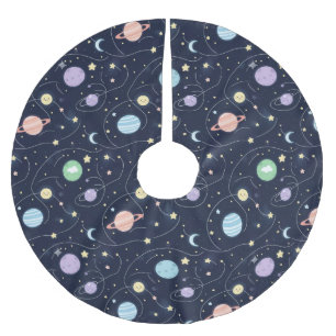 Solar System Planets Seamless Pattern Brushed Polyester Tree Skirt