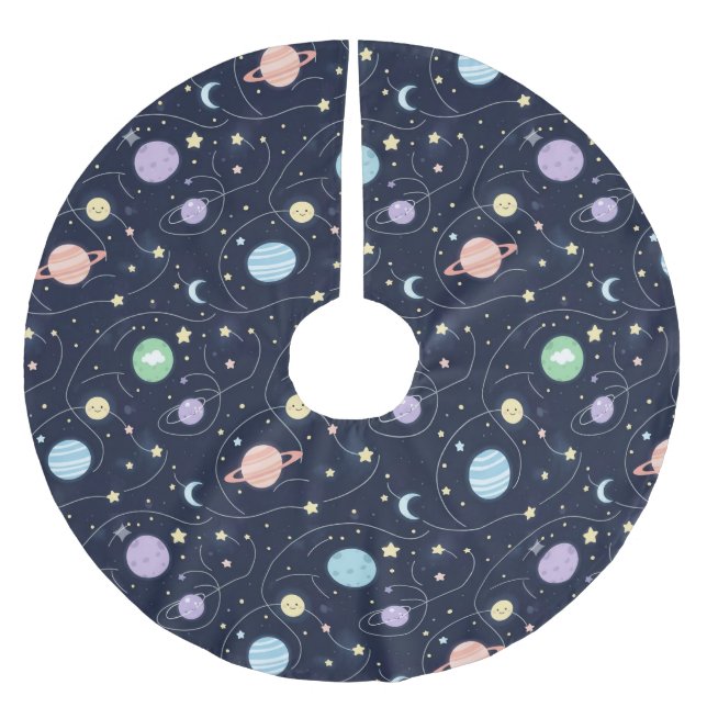 Solar System Planets Seamless Pattern Brushed Polyester Tree Skirt (Front)