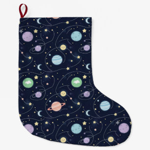 Solar System Planets Seamless Pattern Large Christmas Stocking