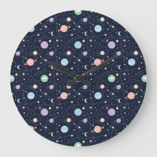Solar System Planets Seamless Pattern Large Clock