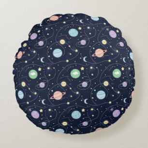 Solar System Planets Seamless Pattern Round Pillow