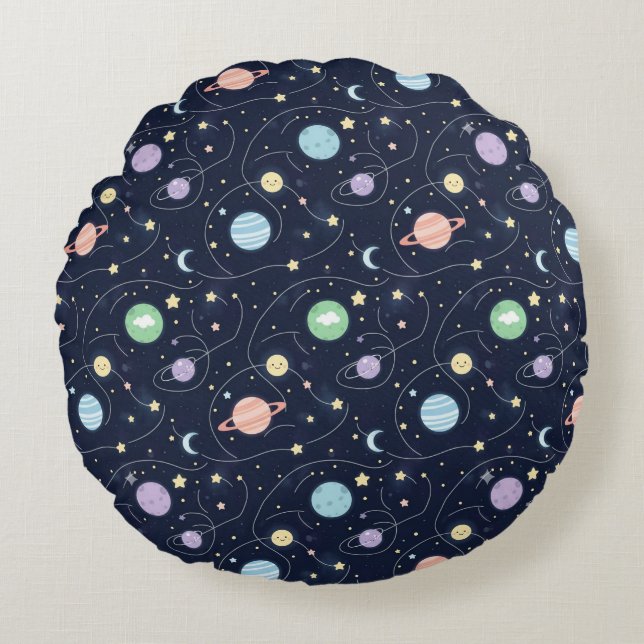 Solar System Planets Seamless Pattern Round Pillow (Front)