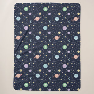 Solar System Planets Seamless Pattern Sherpa Blanket