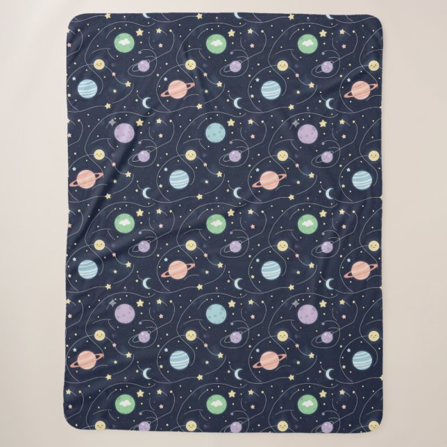 Solar System Planets Seamless Pattern Sherpa Blanket (Front)
