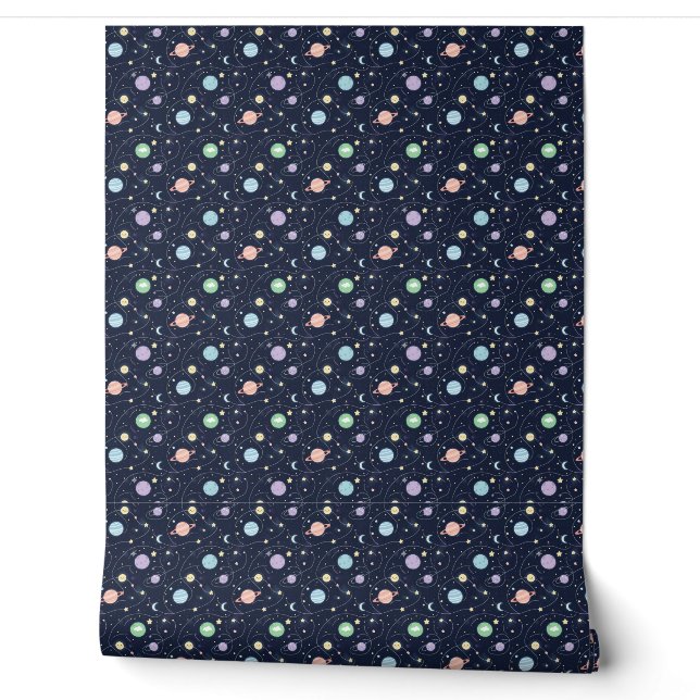 Solar System Planets Seamless Pattern Wallpaper (Unrolling)