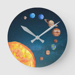 Solar System Planets Space Earth Sun Jupiter Round Clock