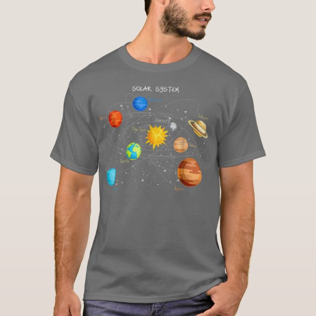 Solar System Planets T Shirt Sun Space and Tee (Front)