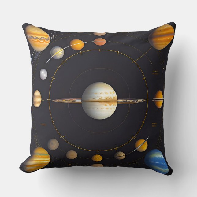 Solar System Planets with Orbits Throw Pillow (Front)