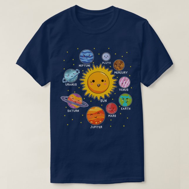 Solar System Space Planets for SEM Kids Boys Girls T-Shirt (Design Front)