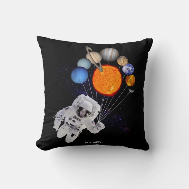Solar System Sun Planets Astronaut Milky Way Throw Pillow (Front)