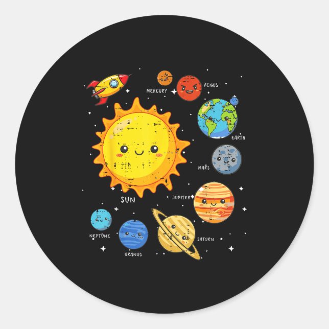 Solar System Sun Planets Rocket Space Galaxy Kids  Classic Round Sticker (Front)