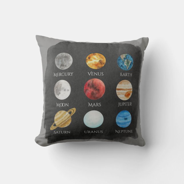 Solar System Watercolor Pillow (Front)