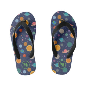 Solar System with Sun and Planets Personalized Bat Kid's Flip Flops
