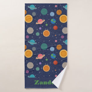 Solar System with Sun and Planets Personalized Bath Towel