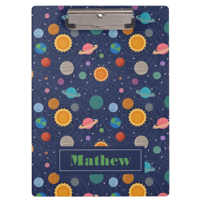 Solar System with Sun and Planets Personalized Clipboard (Front)