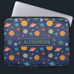 Solar System with Sun and Planets Personalized Laptop Sleeve<br><div class="desc">A fun and modern solar system pattern with colourful planet,  star and sun illustrations against a dark blue background. This design can be personalized with a name or monogrammed with initials.</div>