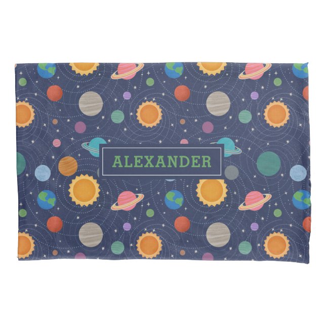 Solar System with Sun and Planets Personalized Pillowcase (Front)