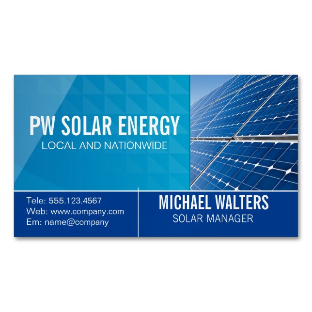 Solar Tech House Power Logo | Energy Magnetic Business Card (Front)