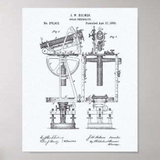 Solar Theodolite 1883 Patent Art White Paper Poster