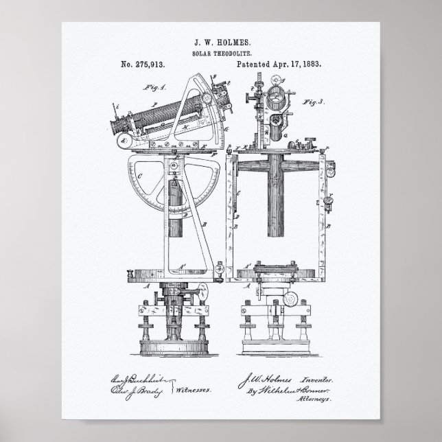 Solar Theodolite 1883 Patent Art White Paper Poster (Front)