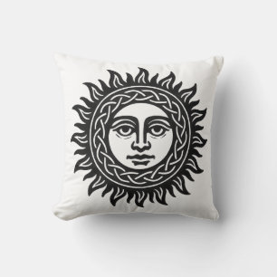 Solar Visage Sigil – Black Sun Emblem Tee Throw Pillow
