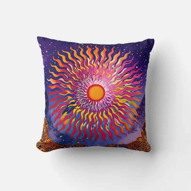 “Solar Whispers in the Sky” The Sun Throw Pillow (Front)