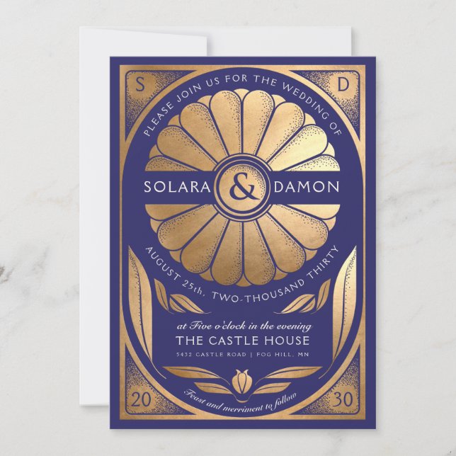 SOLARA II - Floral Faux Gold Wedding Invitation (Front)
