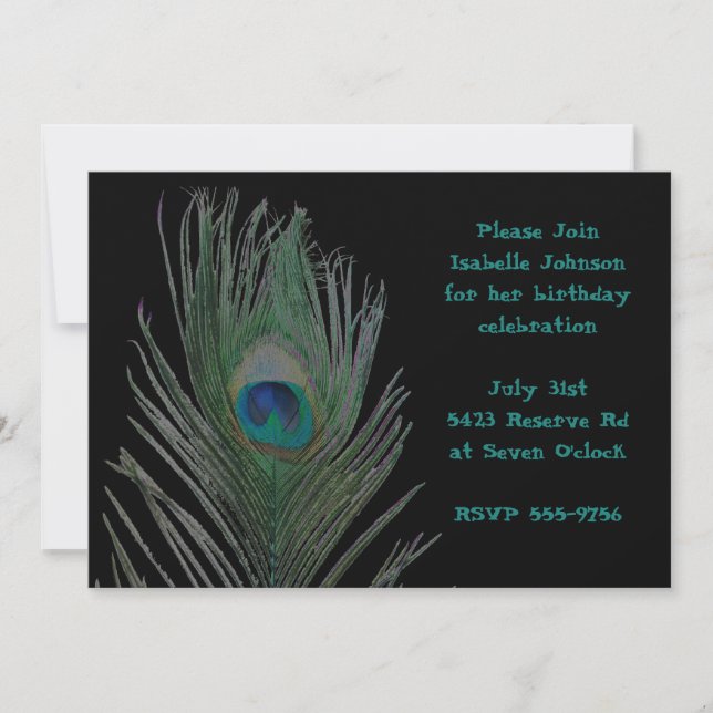 Solarized Peacock Birthday Invitation (Front)