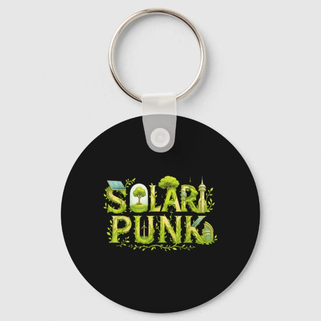 Solarpunk Science Fiction Sci-Fi Eco Solar Punk Keychain (Front)