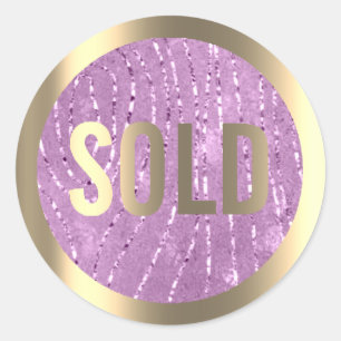 Sold Out Glitter Purple Faux Gold Estate Agent Classic Round Sticker