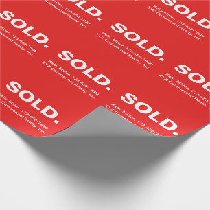 SOLD Real Estate Marketing   Minimalist Bold Red  Wrapping Paper