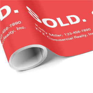 SOLD Real Estate Marketing   Minimalist Bold Red  Wrapping Paper