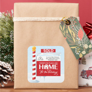 Sold Sign Real Estate Christmas Holiday Square Sticker