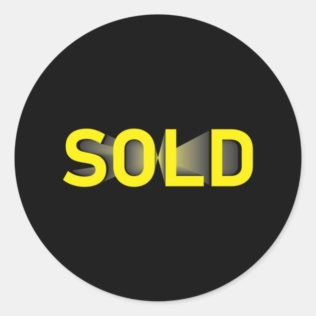 sold sign yellow black classic round sticker (Front)